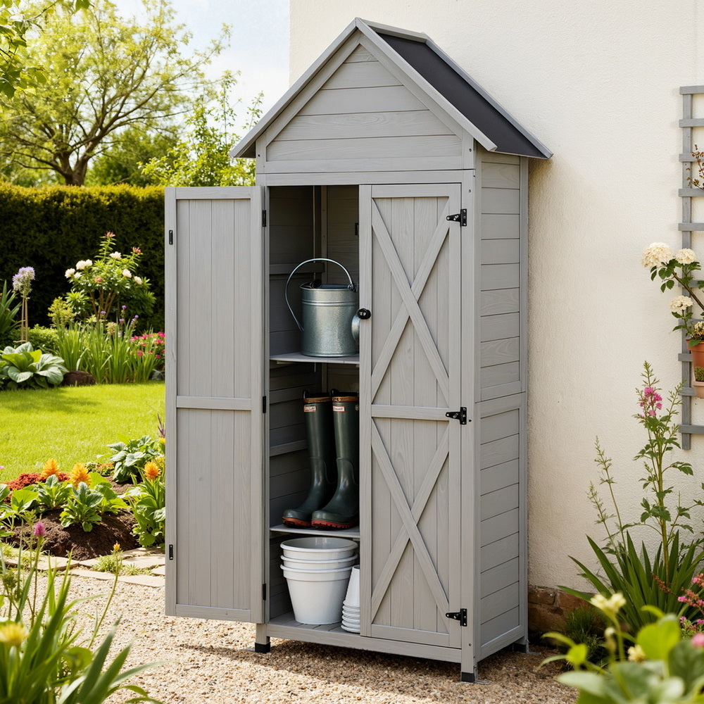 Gardeon Outdoor Storage Cabinet Cupboard Lockable Tool Organizer Shed Adjustable Grey - Image 8