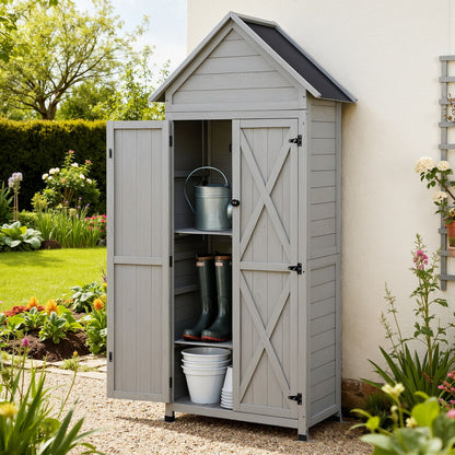 Gardeon Outdoor Storage Cabinet Cupboard Lockable Tool Organizer Shed Adjustable Grey - Image 8