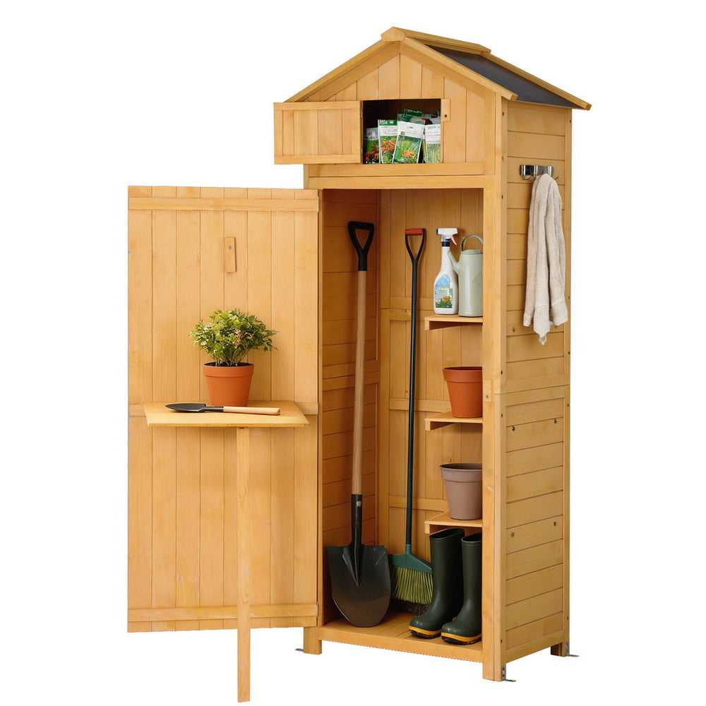 Gardeon Outdoor Storage Cabinet Cupboard Folding Table Tool Organizer Shed Adjustable - Image 2