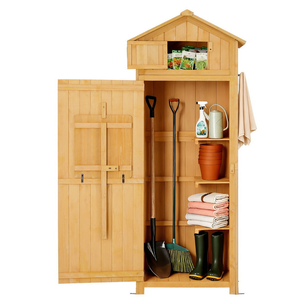 Gardeon Outdoor Storage Cabinet Cupboard Folding Table Tool Organizer Shed Adjustable - Image 5
