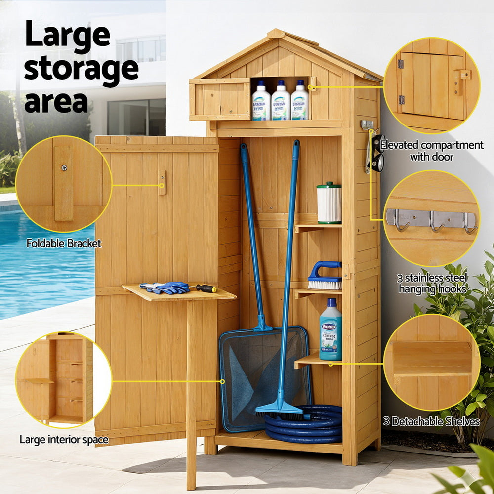 Gardeon Outdoor Storage Cabinet Cupboard Folding Table Tool Organizer Shed Adjustable - Image 7