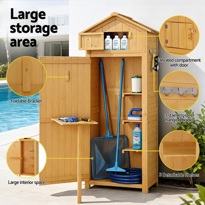 Gardeon Outdoor Storage Cabinet Cupboard Folding Table Tool Organizer Shed Adjustable - Image 7