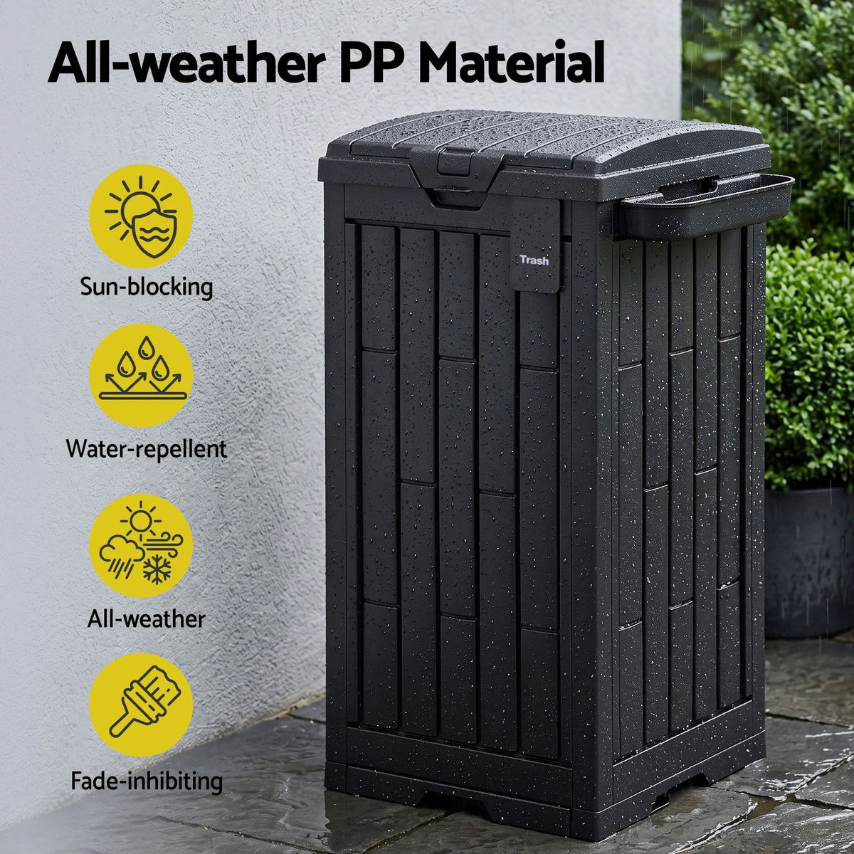Gardeon Outdoor Trash Cans Polypropylene Patio Hideaway Bin 110L Black - Image 6