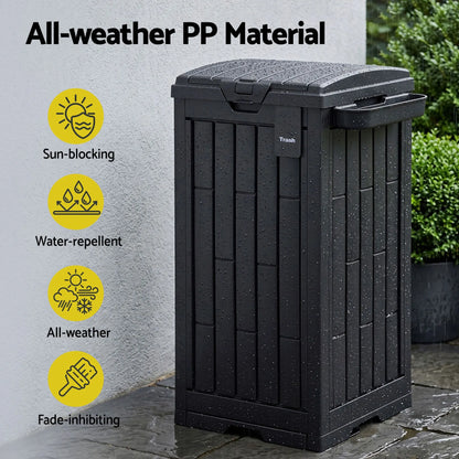 Gardeon Outdoor Trash Cans Polypropylene Patio Hideaway Bin 110L Black - Image 6