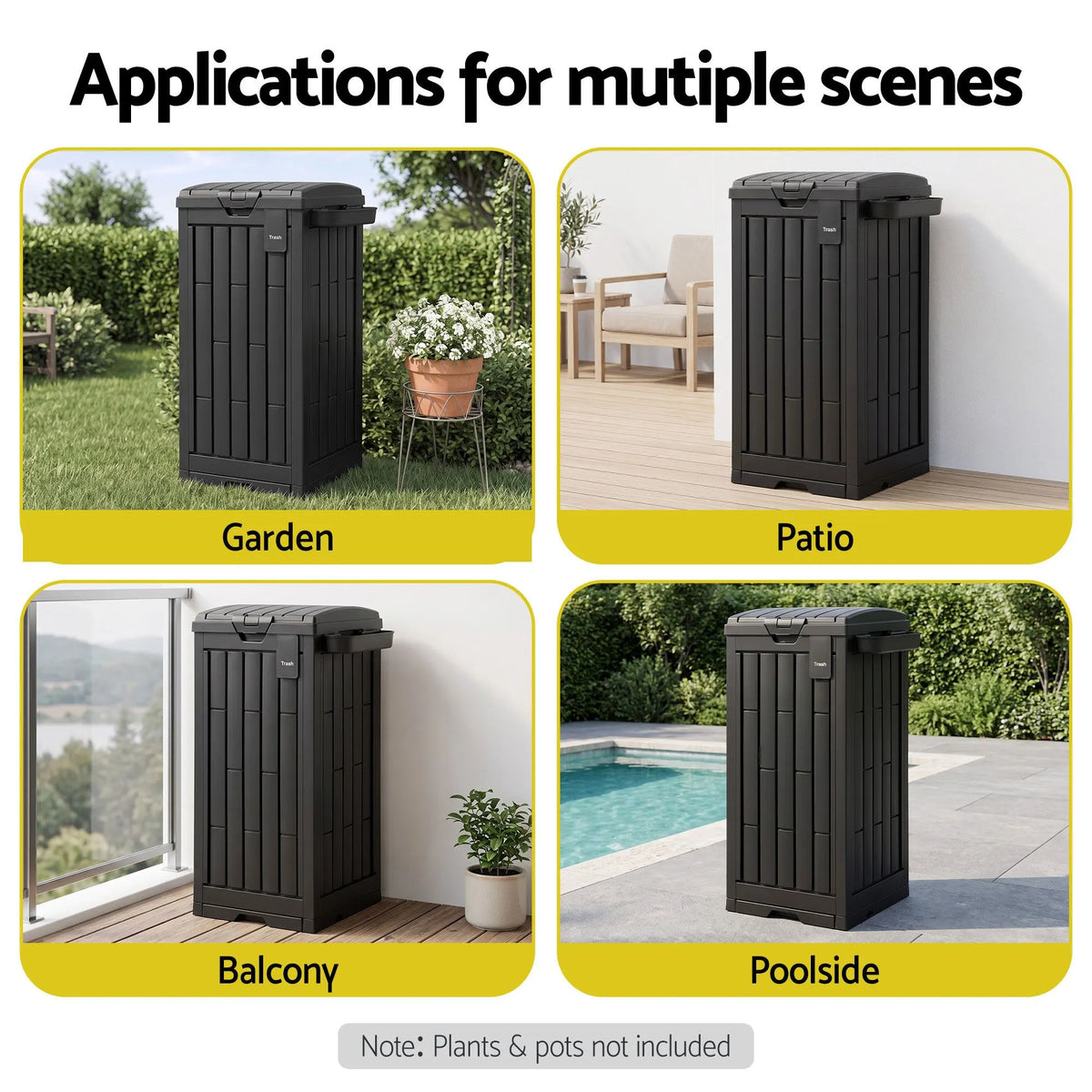 Gardeon Outdoor Trash Cans Polypropylene Patio Hideaway Bin 110L Black - Image 7