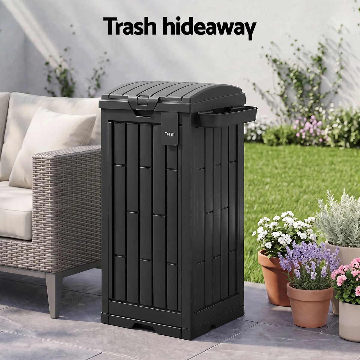 Gardeon Outdoor Trash Cans Polypropylene Patio Hideaway Bin 110L Black - Image 8
