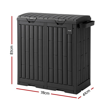 Gardeon Outdoor Trash Cans Dual Compartment Trash Can 220L Black - Image 2