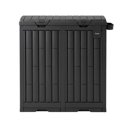 Gardeon Outdoor Trash Cans Dual Compartment Trash Can 220L Black - Image 3