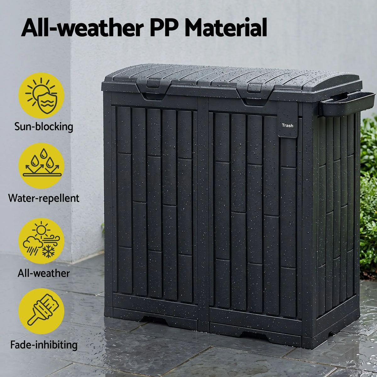 Gardeon Outdoor Trash Cans Dual Compartment Trash Can 220L Black - Image 6