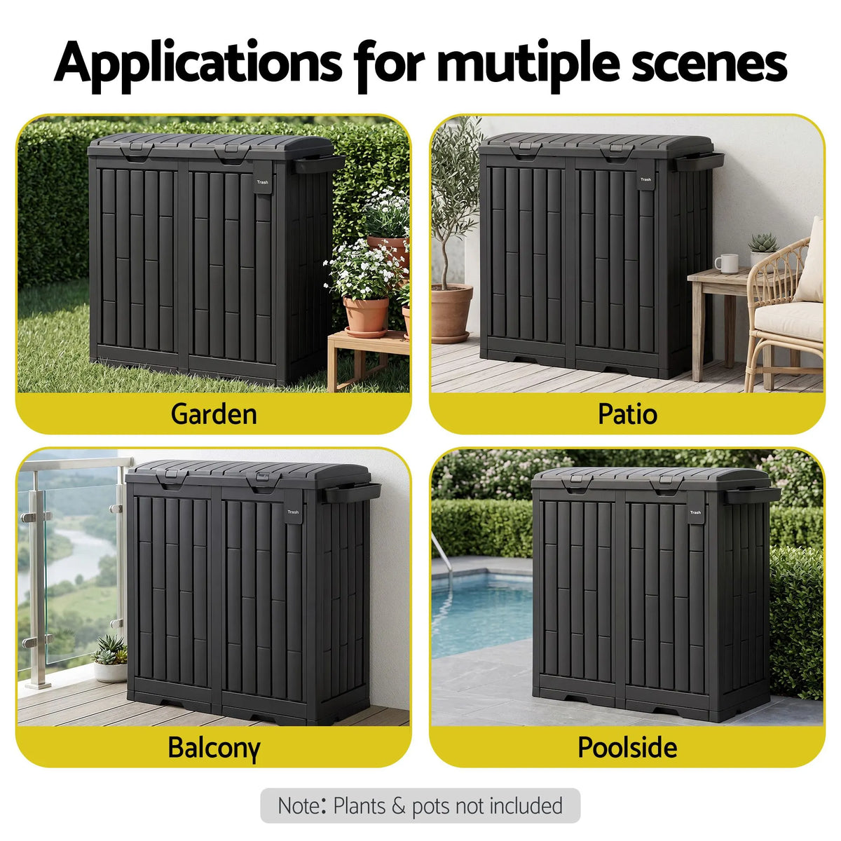 Gardeon Outdoor Trash Cans Dual Compartment Trash Can 220L Black - Image 7