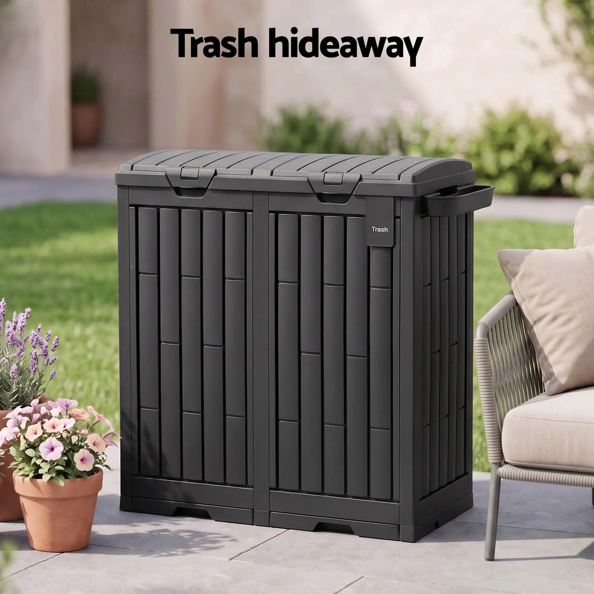 Gardeon Outdoor Trash Cans Dual Compartment Trash Can 220L Black - Image 8