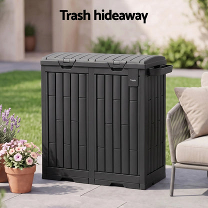 Gardeon Outdoor Trash Cans Dual Compartment Trash Can 220L Black - Image 8