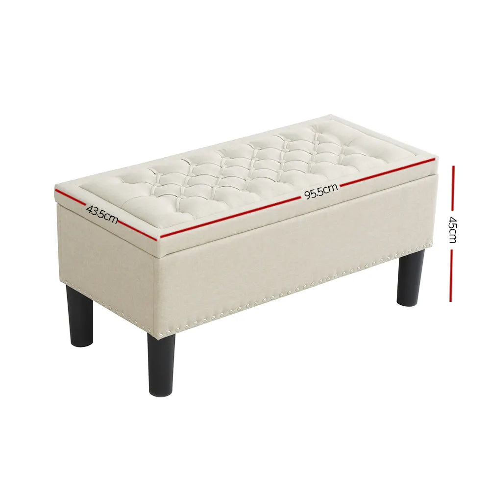 Artiss Storage Ottoman Blanket Box 96cm Linen Taupe - Image 2