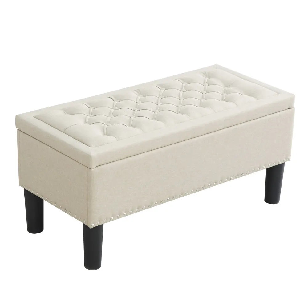 Artiss Storage Ottoman Blanket Box 96cm Linen Taupe - Image 3