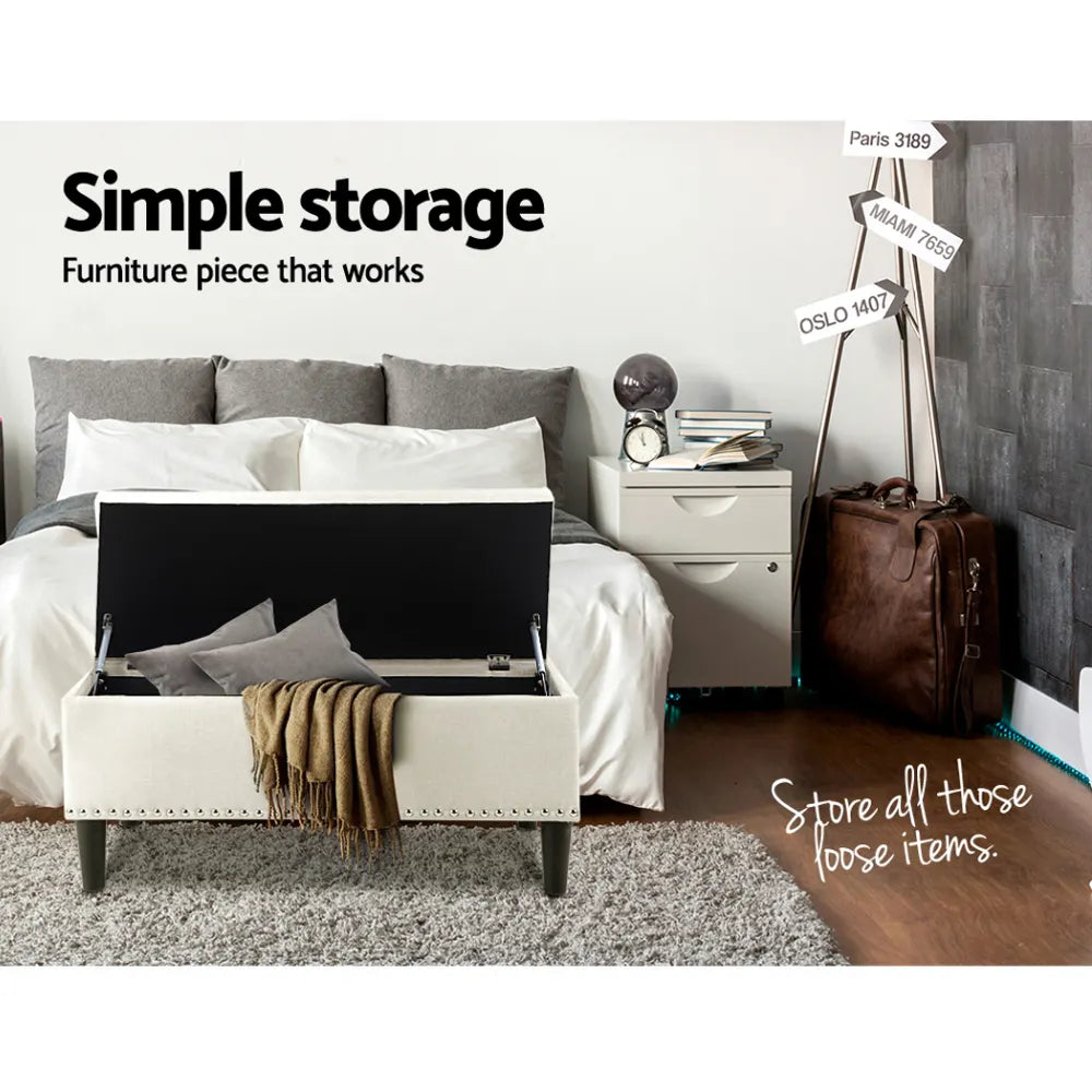 Artiss Storage Ottoman Blanket Box 96cm Linen Taupe - Image 6