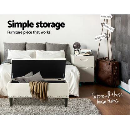 Artiss Storage Ottoman Blanket Box 96cm Linen Taupe - Image 6