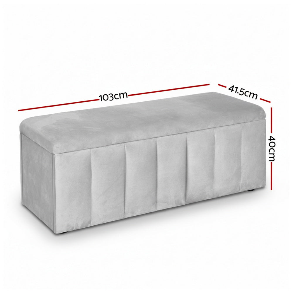 Artiss Storage Ottoman Blanket Box Velvet Grey 103cm - Image 2