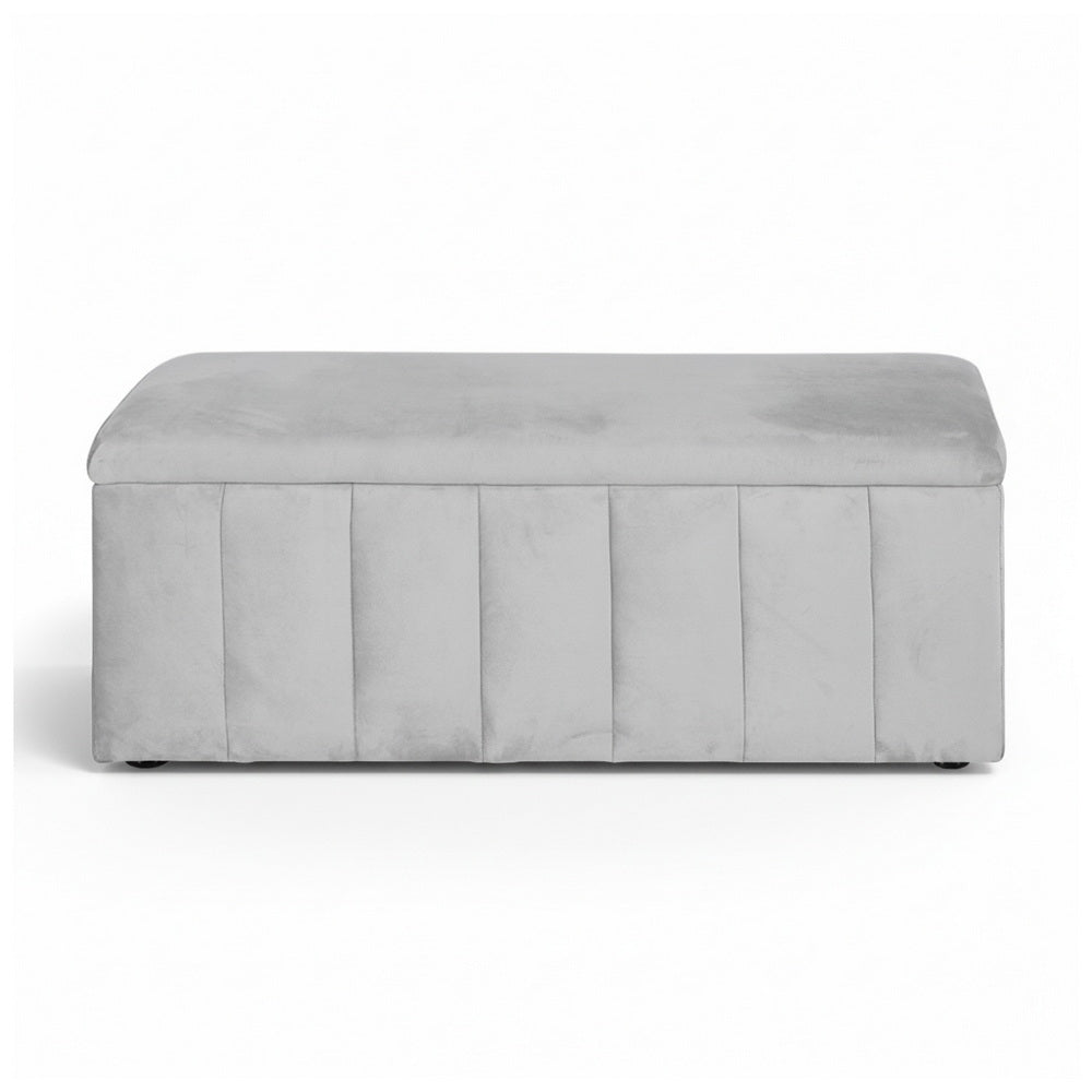 Artiss Storage Ottoman Blanket Box Velvet Grey 103cm - Image 3