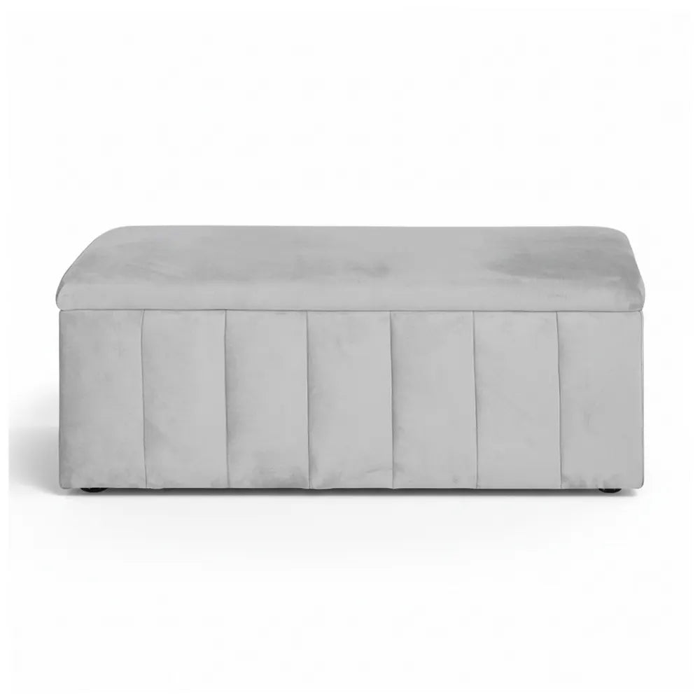 Artiss Storage Ottoman Blanket Box Velvet Grey 103cm - Image 3