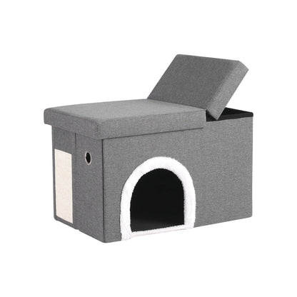Artiss Storage Ottoman Foot Stool Cat Litter Box Enclosure Foldable Grey - Image 2