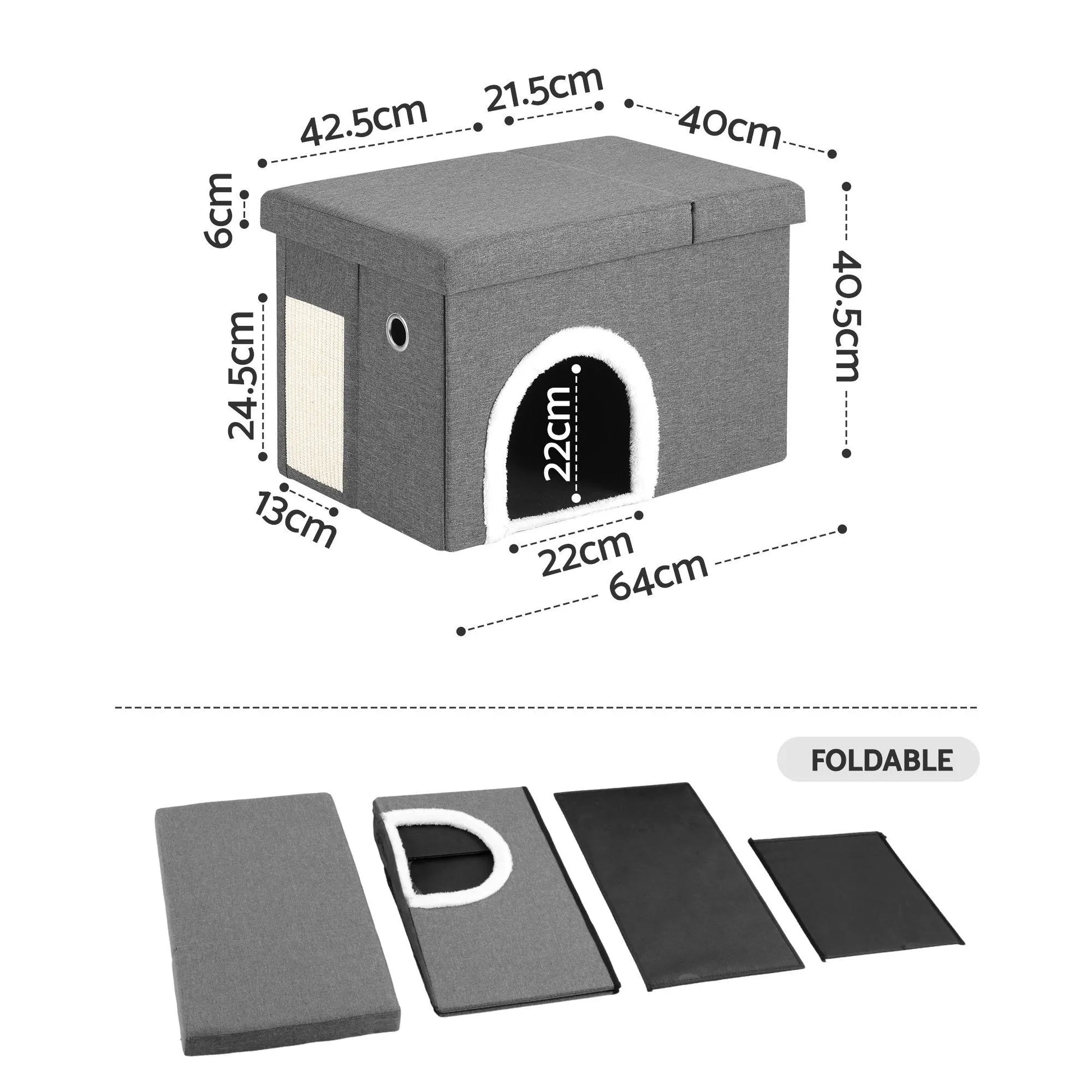 Artiss Storage Ottoman Foot Stool Cat Litter Box Enclosure Foldable Grey - Image 3