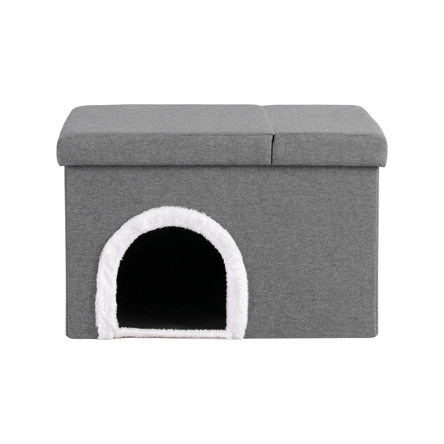 Artiss Storage Ottoman Foot Stool Cat Litter Box Enclosure Foldable Grey - Image 4
