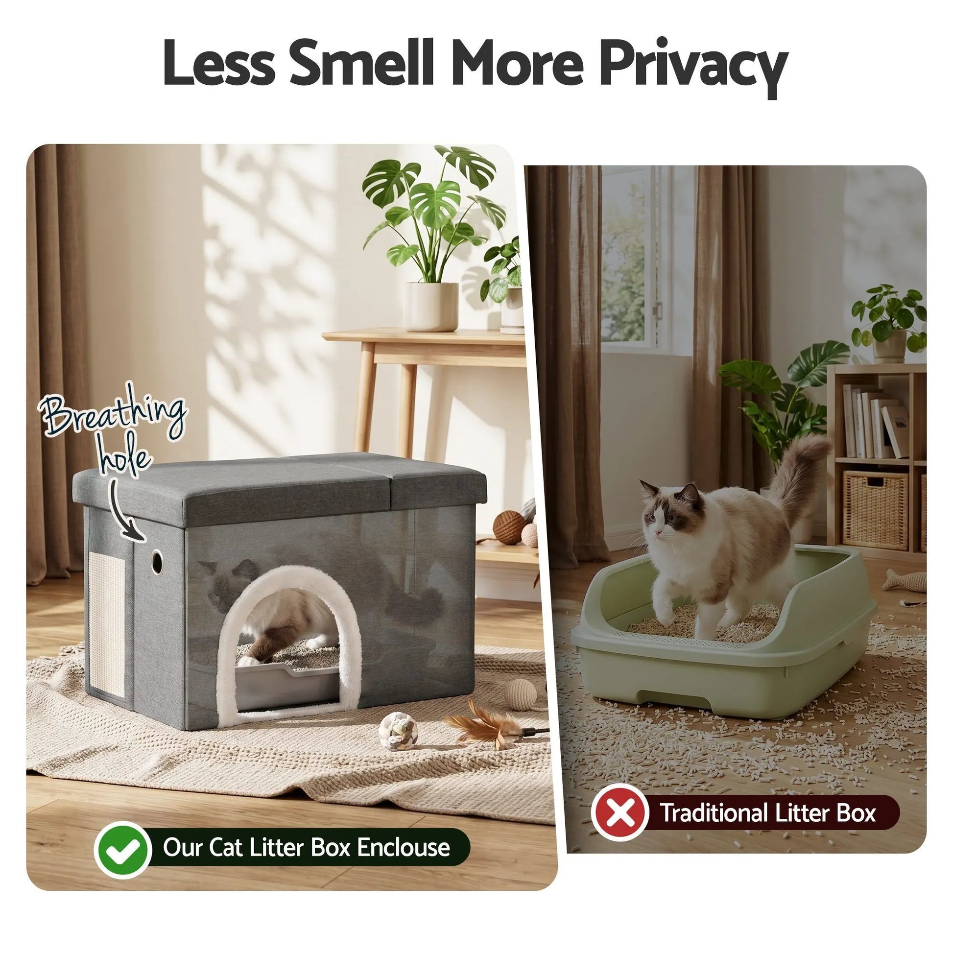 Artiss Storage Ottoman Foot Stool Cat Litter Box Enclosure Foldable Grey - Image 6