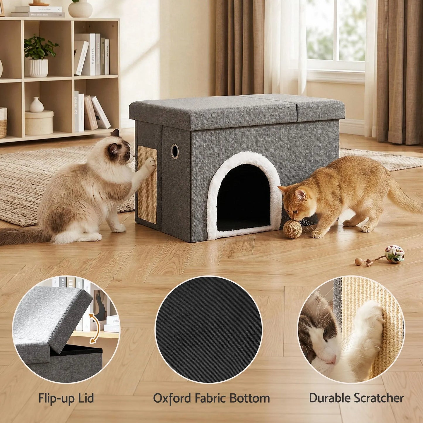 Artiss Storage Ottoman Foot Stool Cat Litter Box Enclosure Foldable Grey - Image 8