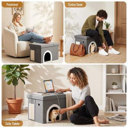 Artiss Storage Ottoman Foot Stool Cat Litter Box Enclosure Foldable Grey - Image 9