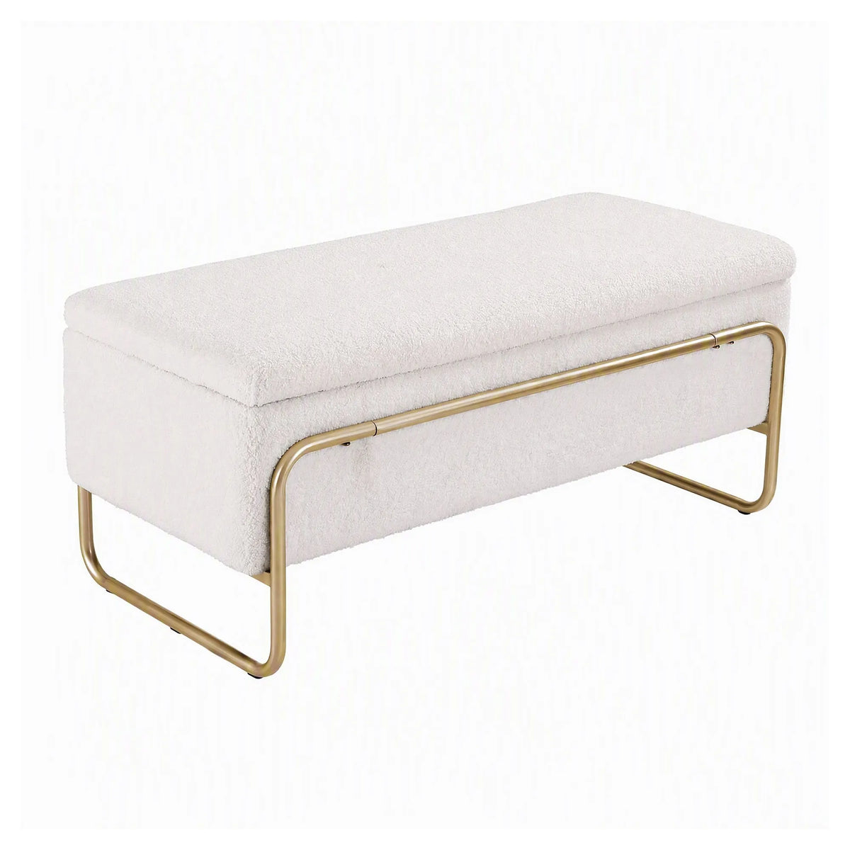 Artiss Storage Ottoman Boucle Padded Seat Footrest Hidden Storage Cream White - Image 2