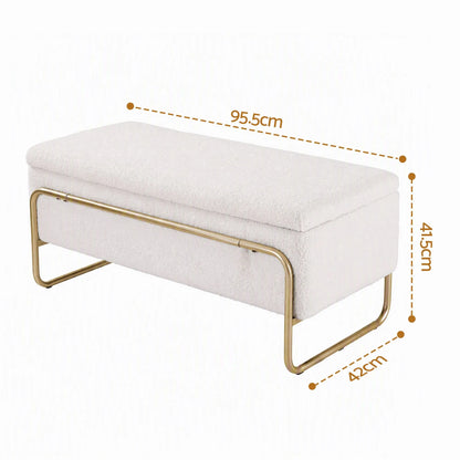 Artiss Storage Ottoman Boucle Padded Seat Footrest Hidden Storage Cream White - Image 3