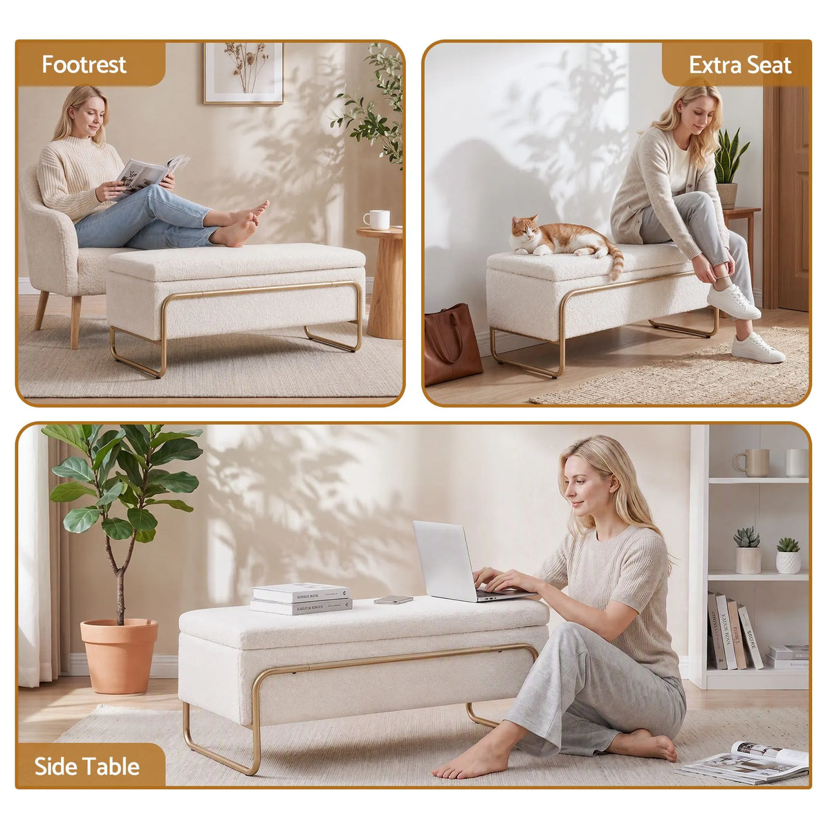 Artiss Storage Ottoman Boucle Padded Seat Footrest Hidden Storage Cream White - Image 8
