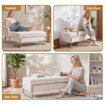 Artiss Storage Ottoman Boucle Padded Seat Footrest Hidden Storage Cream White - Image 8