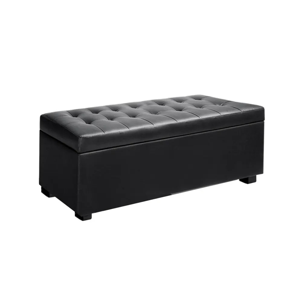Artiss Storage Ottoman Blanket Box 97cm Leather Black - Image 8