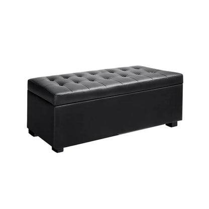 Artiss Storage Ottoman Blanket Box 97cm Leather Black - Image 8