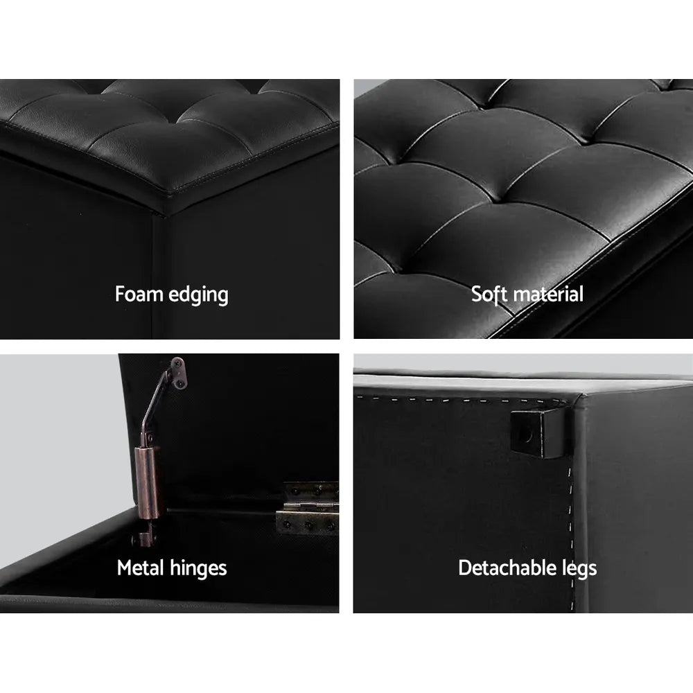 Artiss Storage Ottoman Blanket Box 97cm Leather Black - Image 5