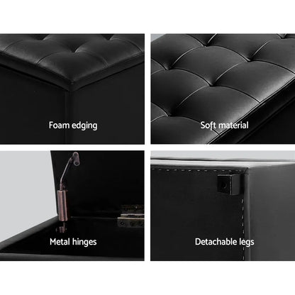 Artiss Storage Ottoman Blanket Box 97cm Leather Black - Image 5