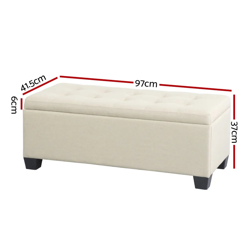 Artiss Storage Ottoman Blanket Box 97cm Linen Beige - Image 2