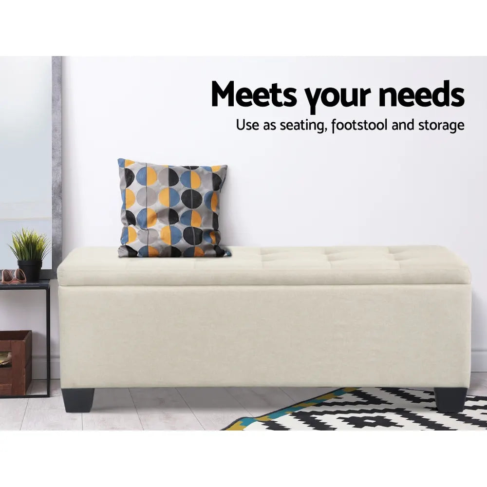 Artiss Storage Ottoman Blanket Box 97cm Linen Beige - Image 4