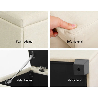 Artiss Storage Ottoman Blanket Box 97cm Linen Beige - Image 5