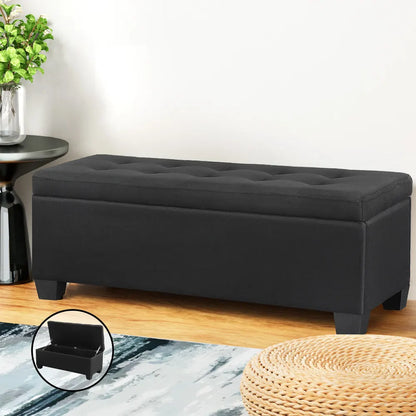 Artiss Storage Ottoman Blanket Box 97cm Linen Black - Image 7