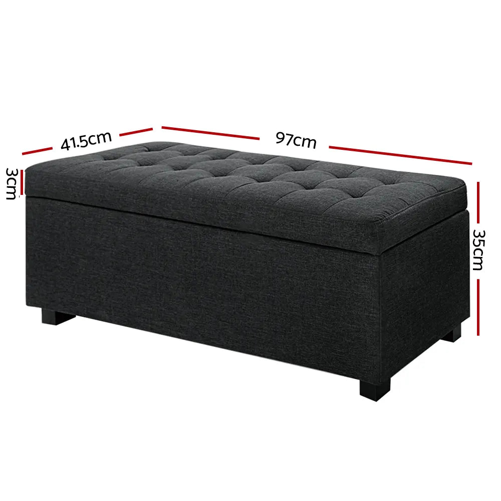 Artiss Storage Ottoman Blanket Box 97cm Linen Charcoal - Image 2