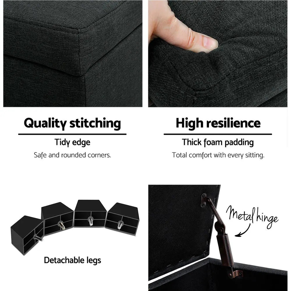 Artiss Storage Ottoman Blanket Box 97cm Linen Charcoal - Image 6