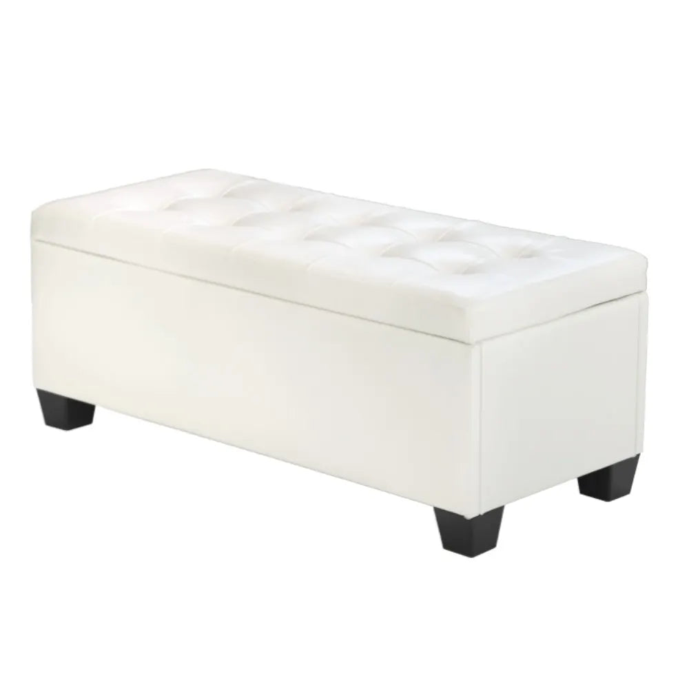 Artiss Storage Ottoman Blanket Box 97cm Leather White - Image 8