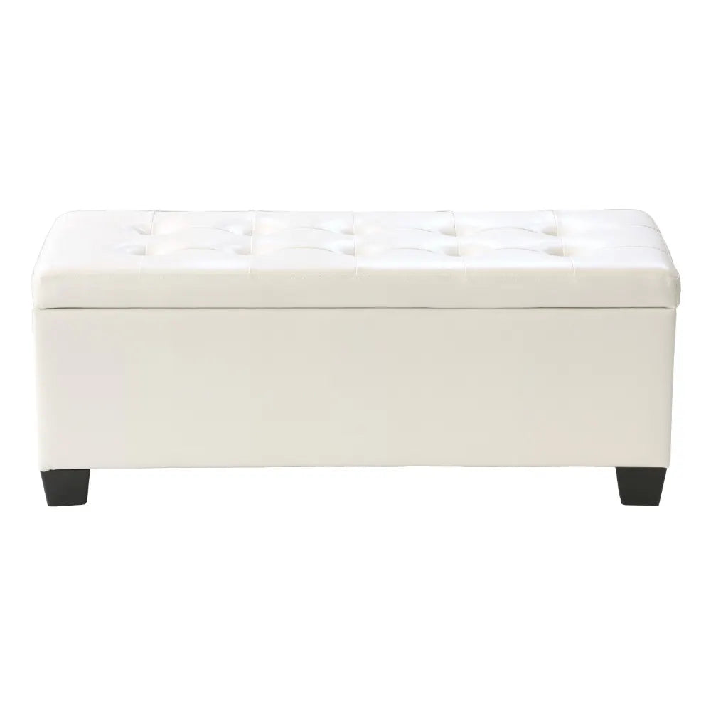 Artiss Storage Ottoman Blanket Box 97cm Leather White - Image 3
