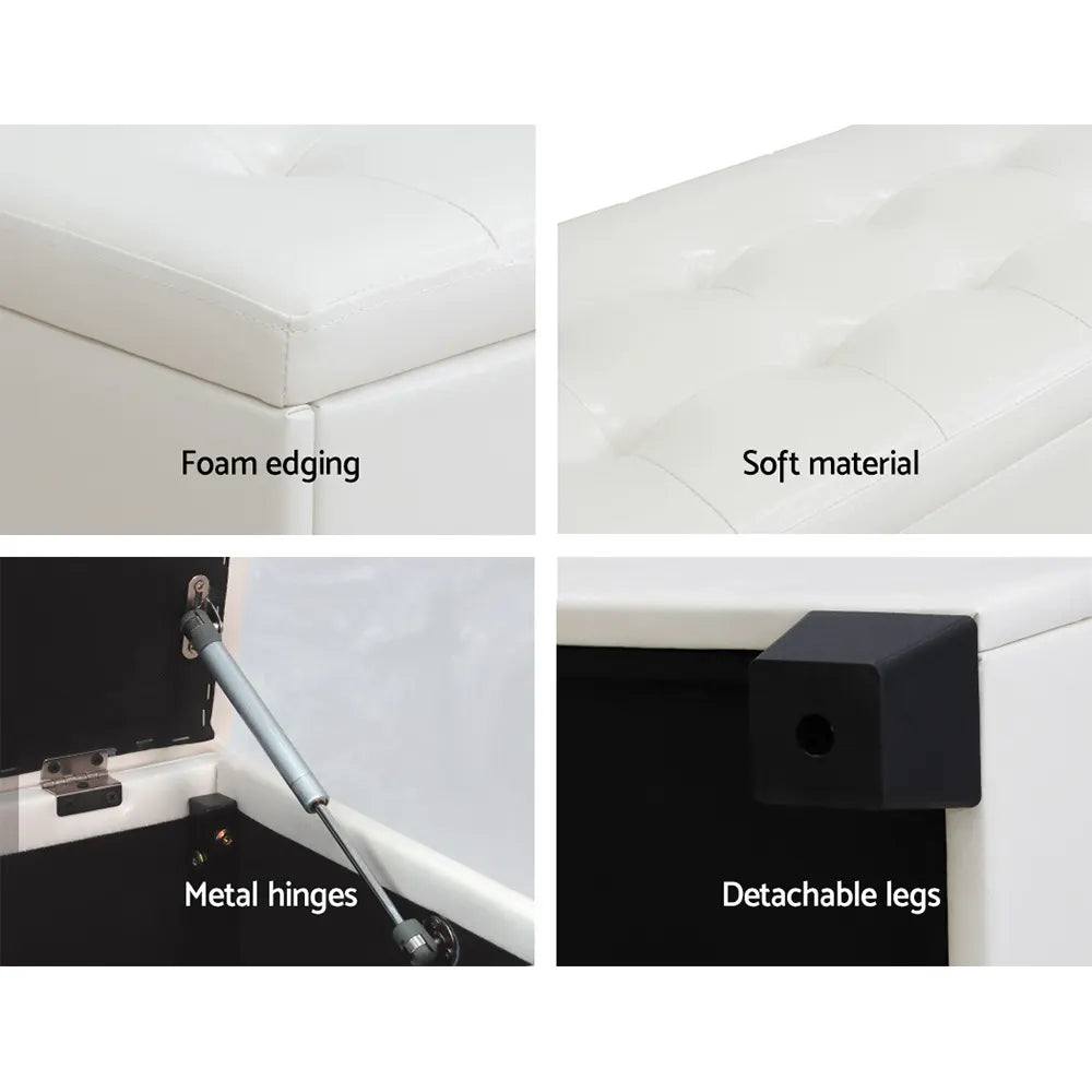 Artiss Storage Ottoman Blanket Box 97cm Leather White - Image 5