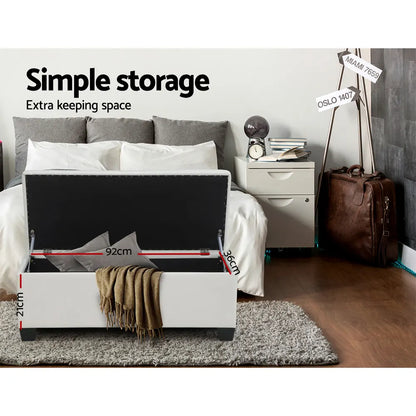 Artiss Storage Ottoman Blanket Box 97cm Leather White - Image 6