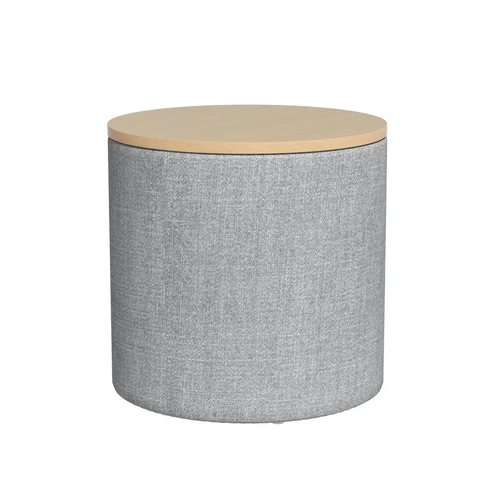 Artiss Storage Ottoman Blanket Box 40cm Linen Round Grey - Image 7