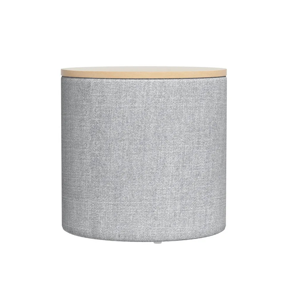 Artiss Storage Ottoman Blanket Box 40cm Linen Round Grey - Image 3