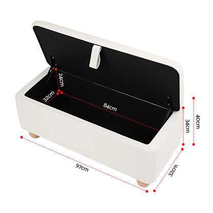 Artiss Storage Ottoman Hidden Bench Velvet Blanket Box Beige 97cm - Image 3